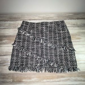 Black and white plaid frayed winter mini skirt